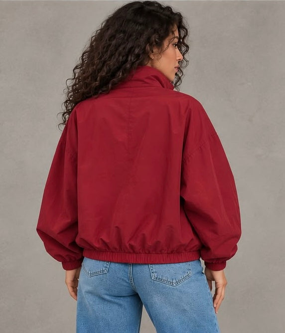 Cotton Parachute Oversized Jacket – Red
