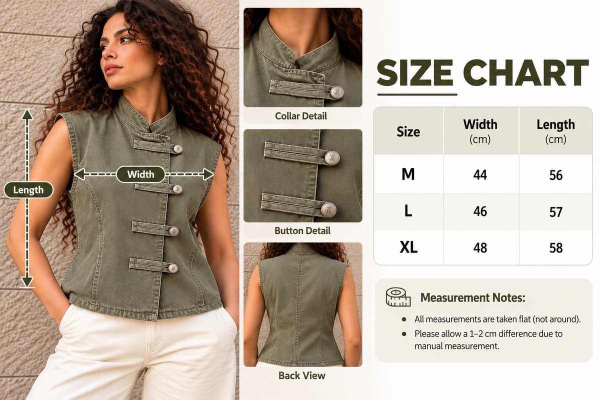 Olive Denim Vest – Button Detail