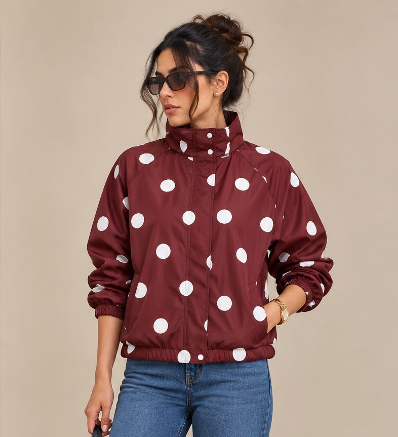 Burgundy Polka Dot Waterproof Jacket