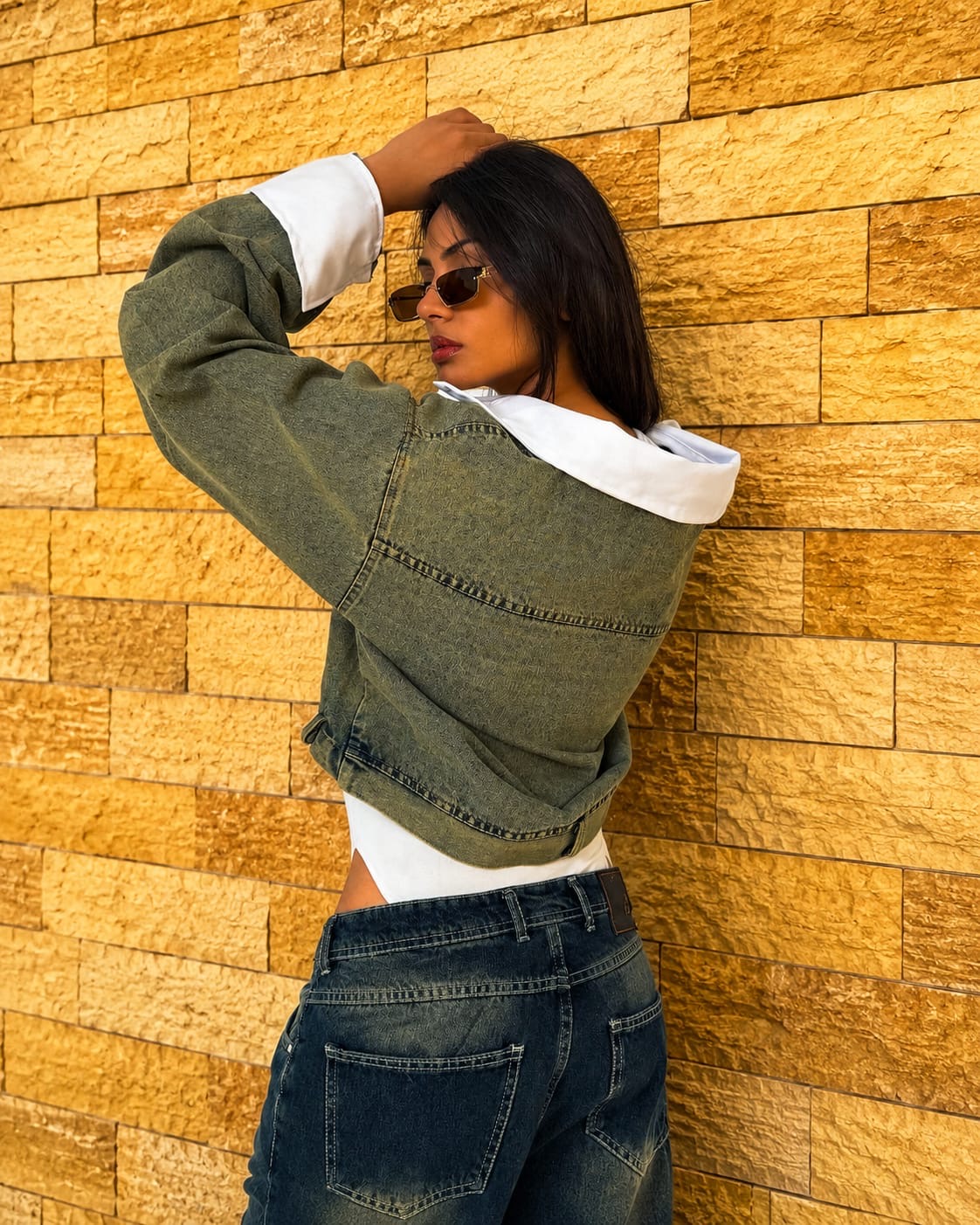 Vintage Green Denim Oversized Jacket
