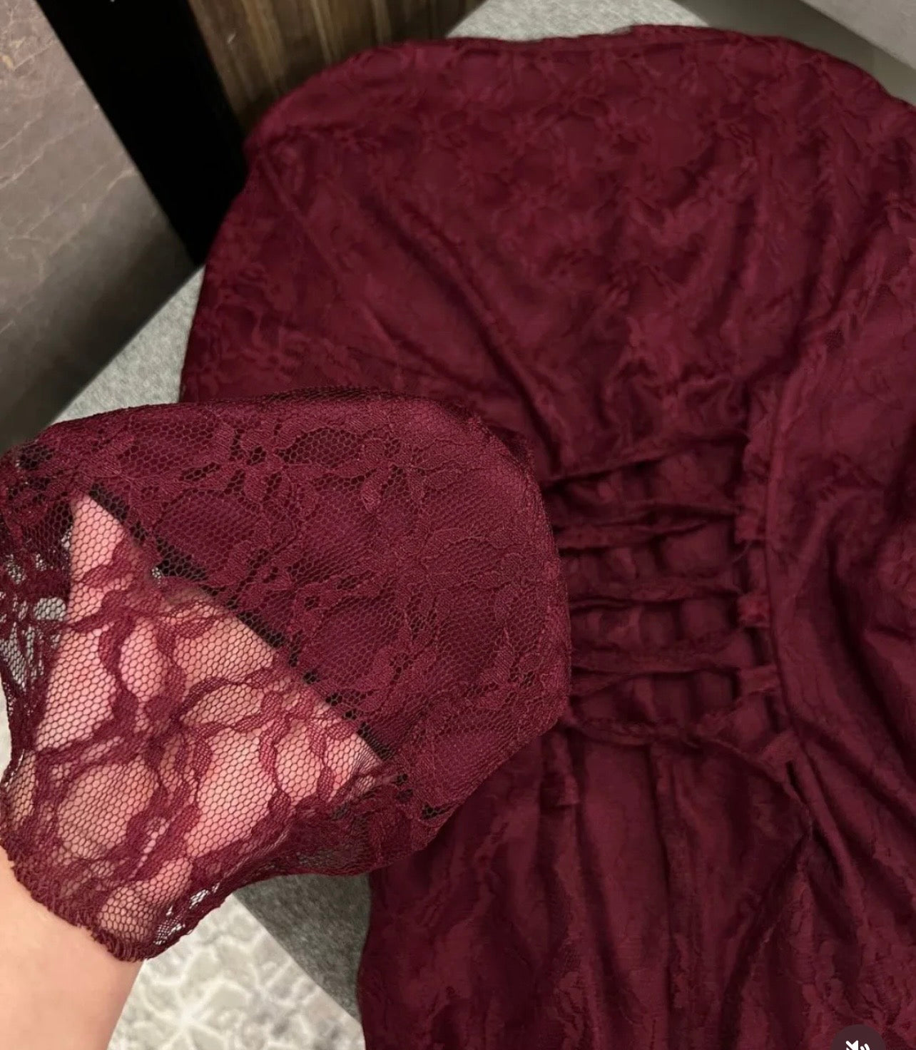 Burgundy Elegant Lace Trim Button Blouse