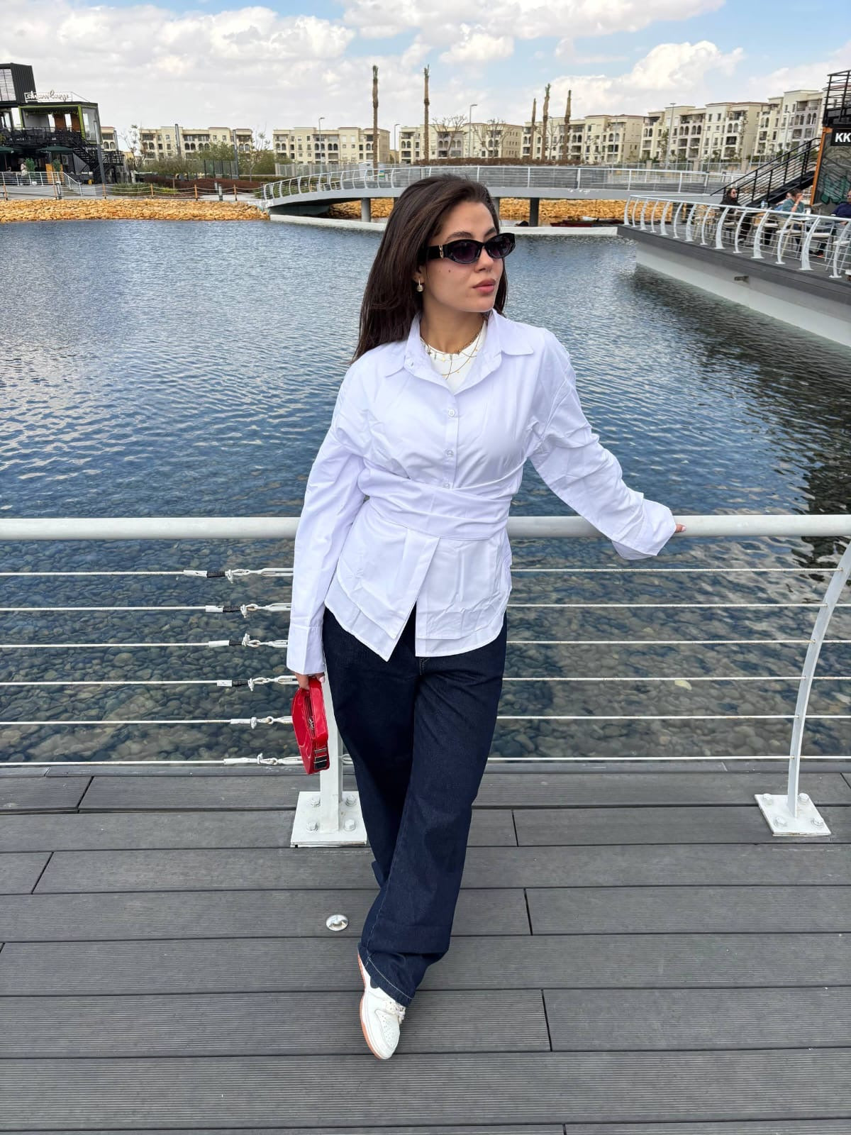 White Belted Poplin Shirt