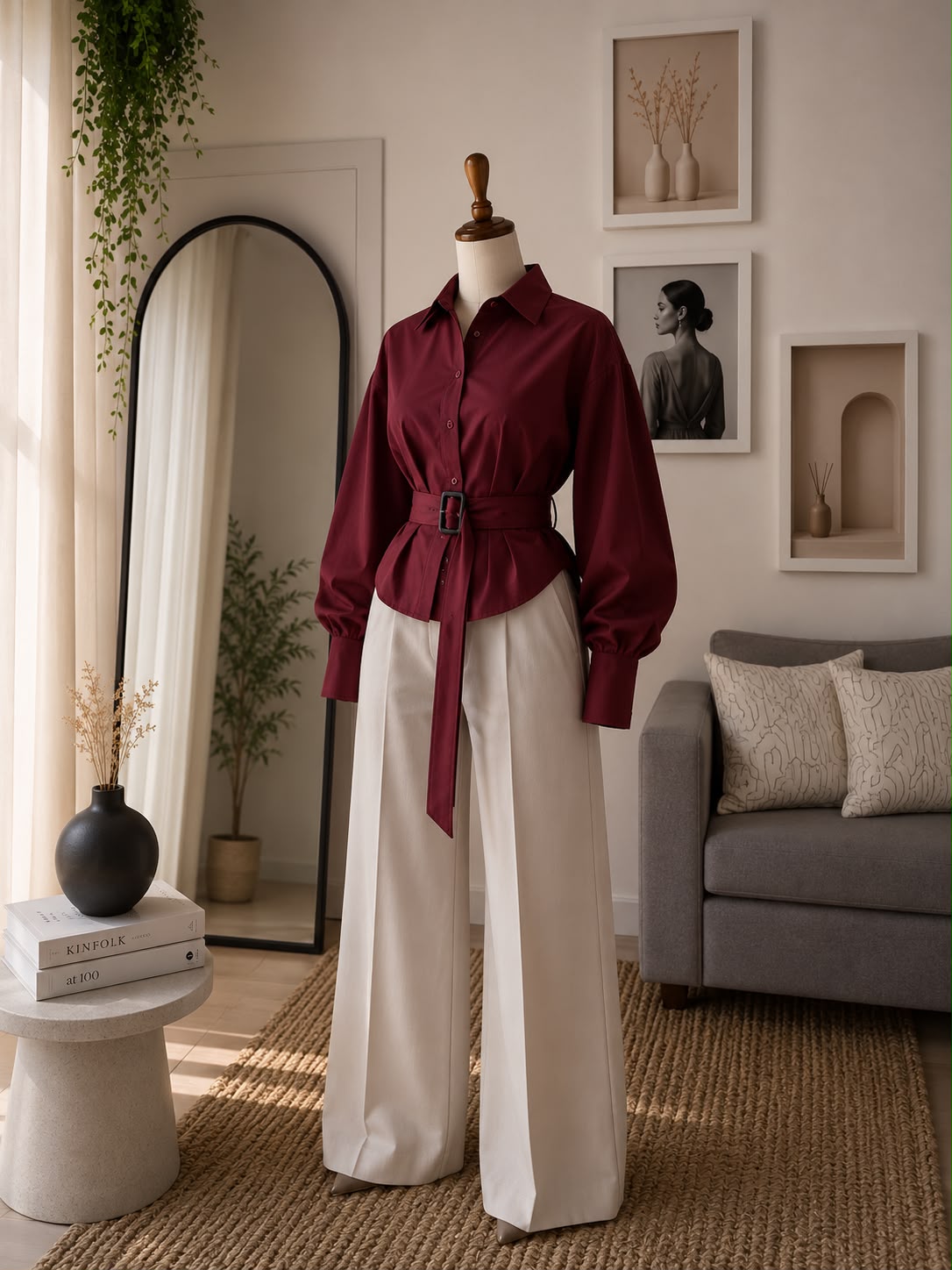 Burgundy Signature Belted Shirt