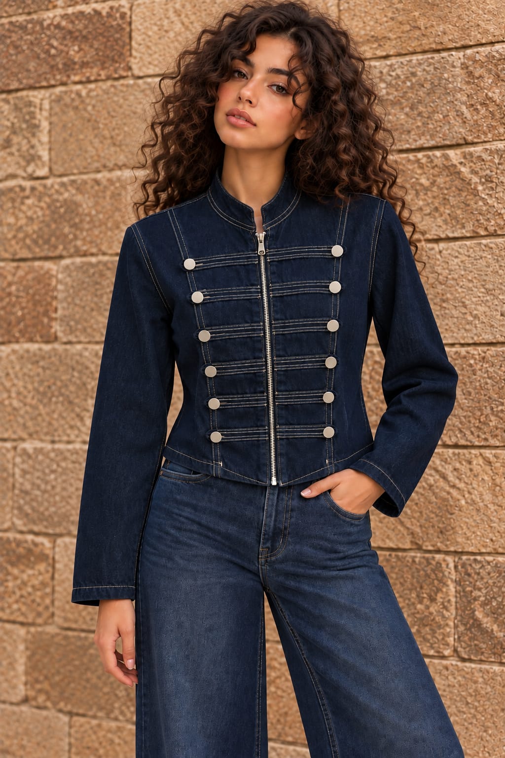 Navy Denim Double-Button Jacket