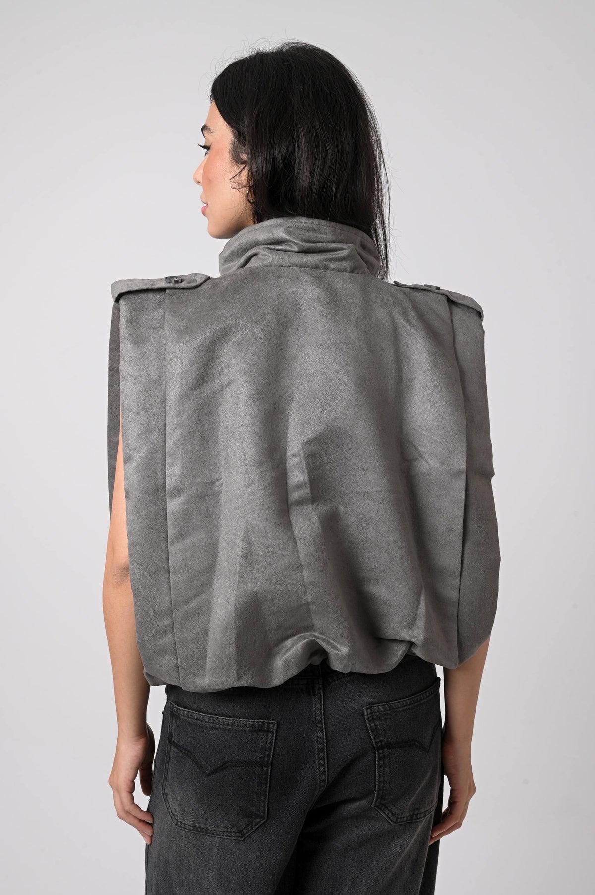 Gray Suede Button Vest