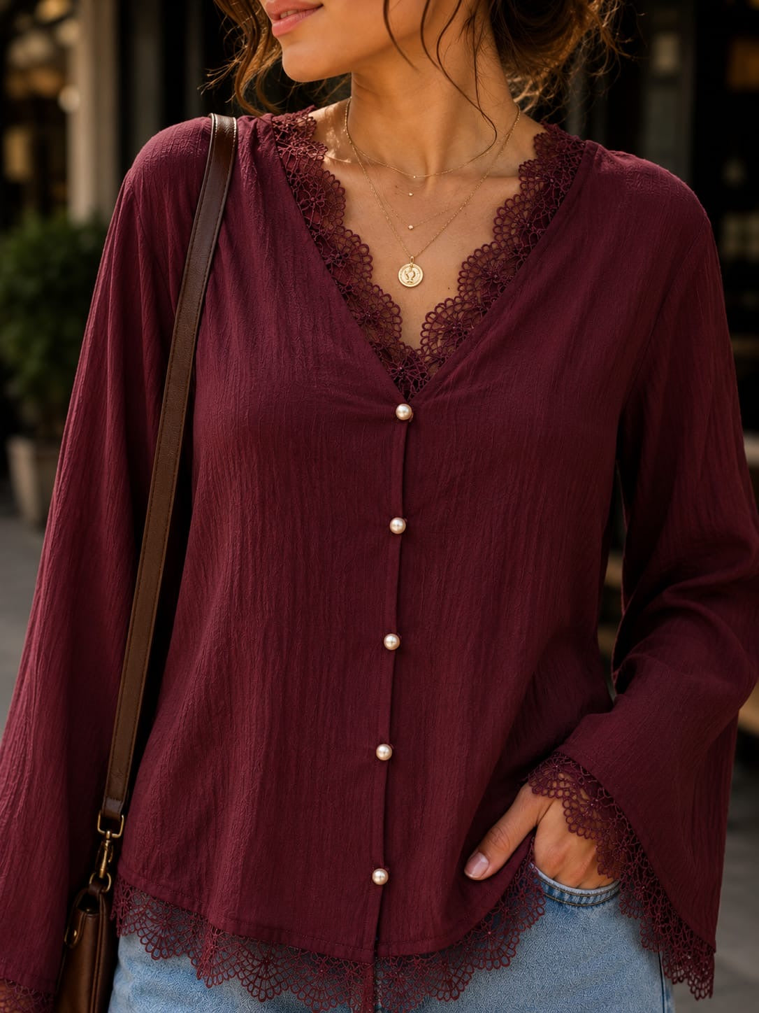 Burgundy Lace Blush Blouse