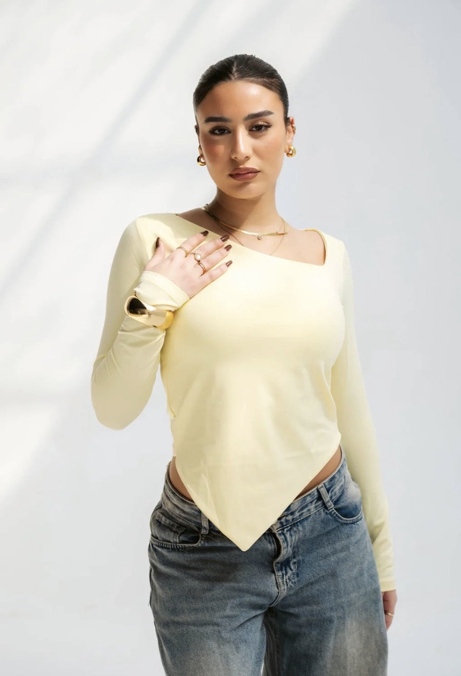 Butter Yellow Asymmetrical Chic Long Sleeve Top