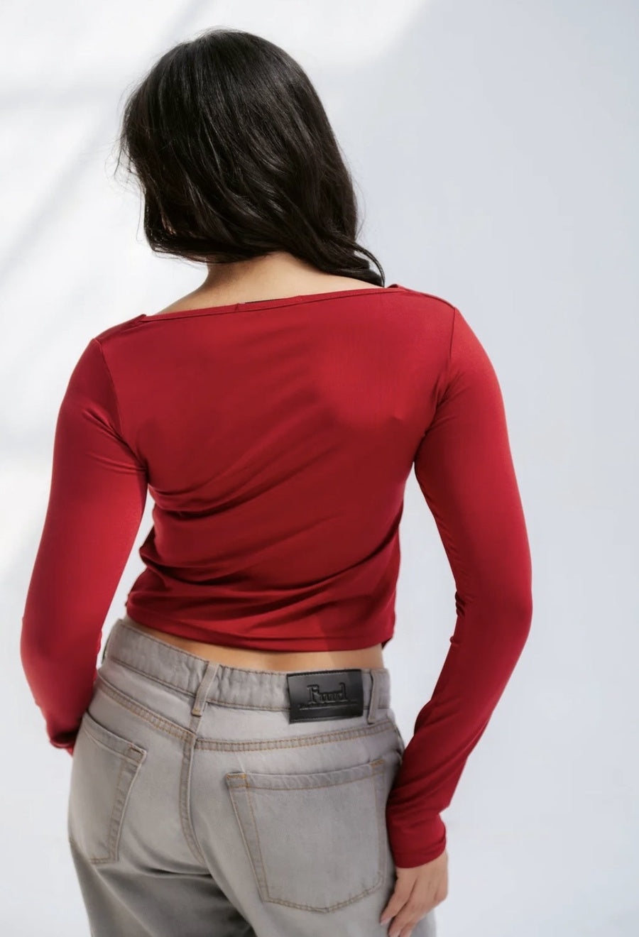 Red Asymmetrical Chic Long Sleeve Top