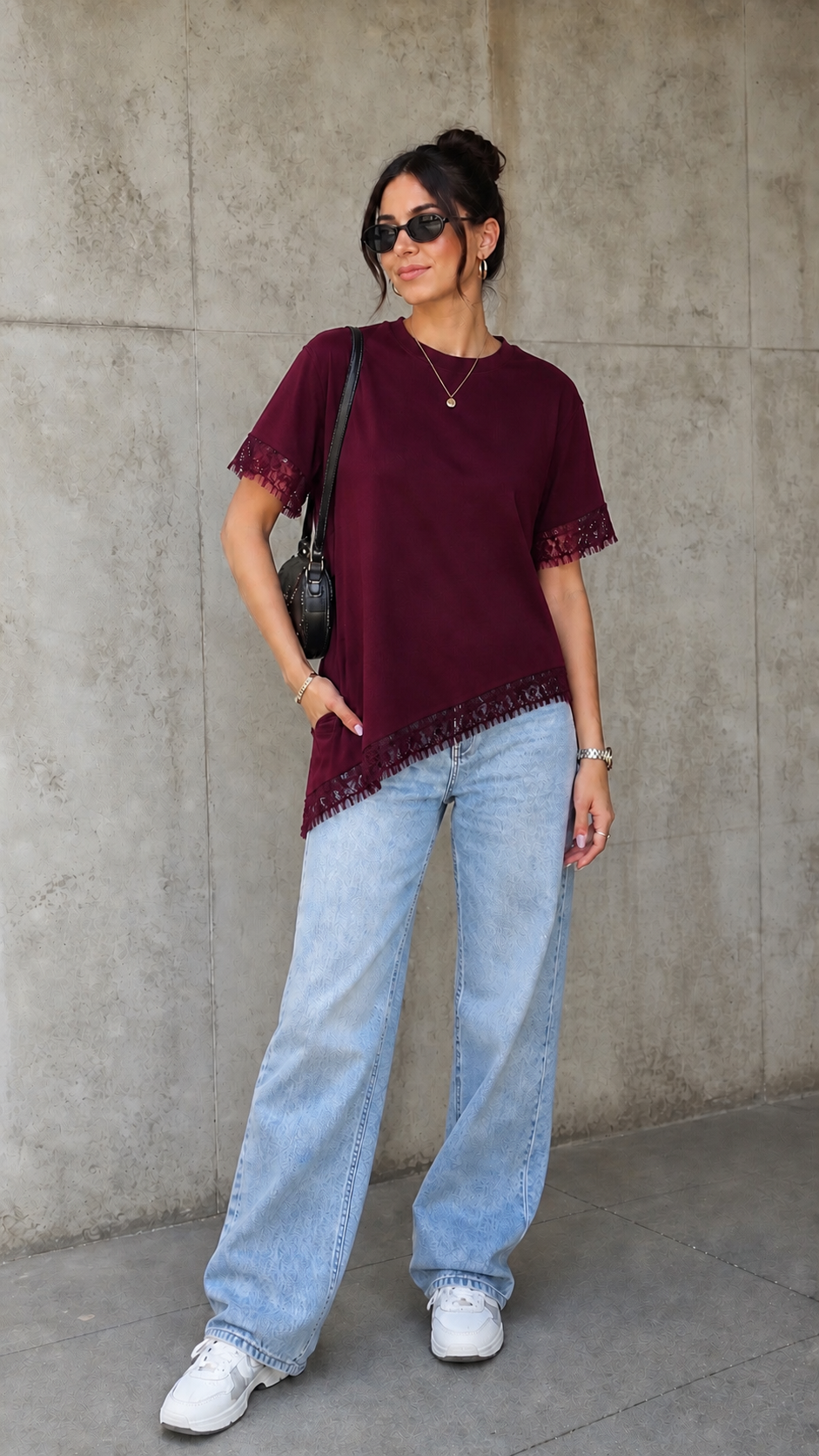 Velora Luna Lace Asymmetric Tee