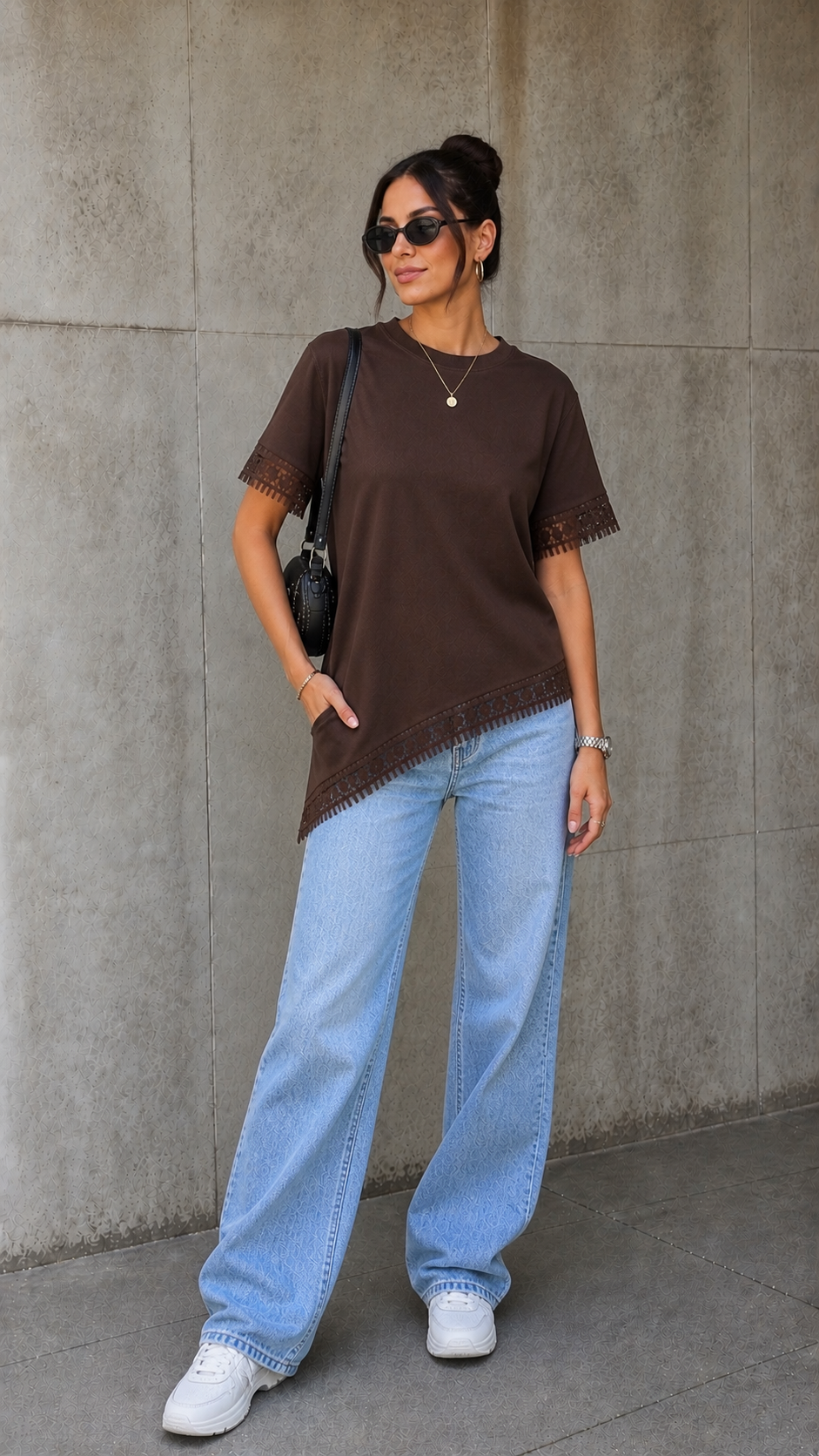 Velora Luna Lace Asymmetric Tee