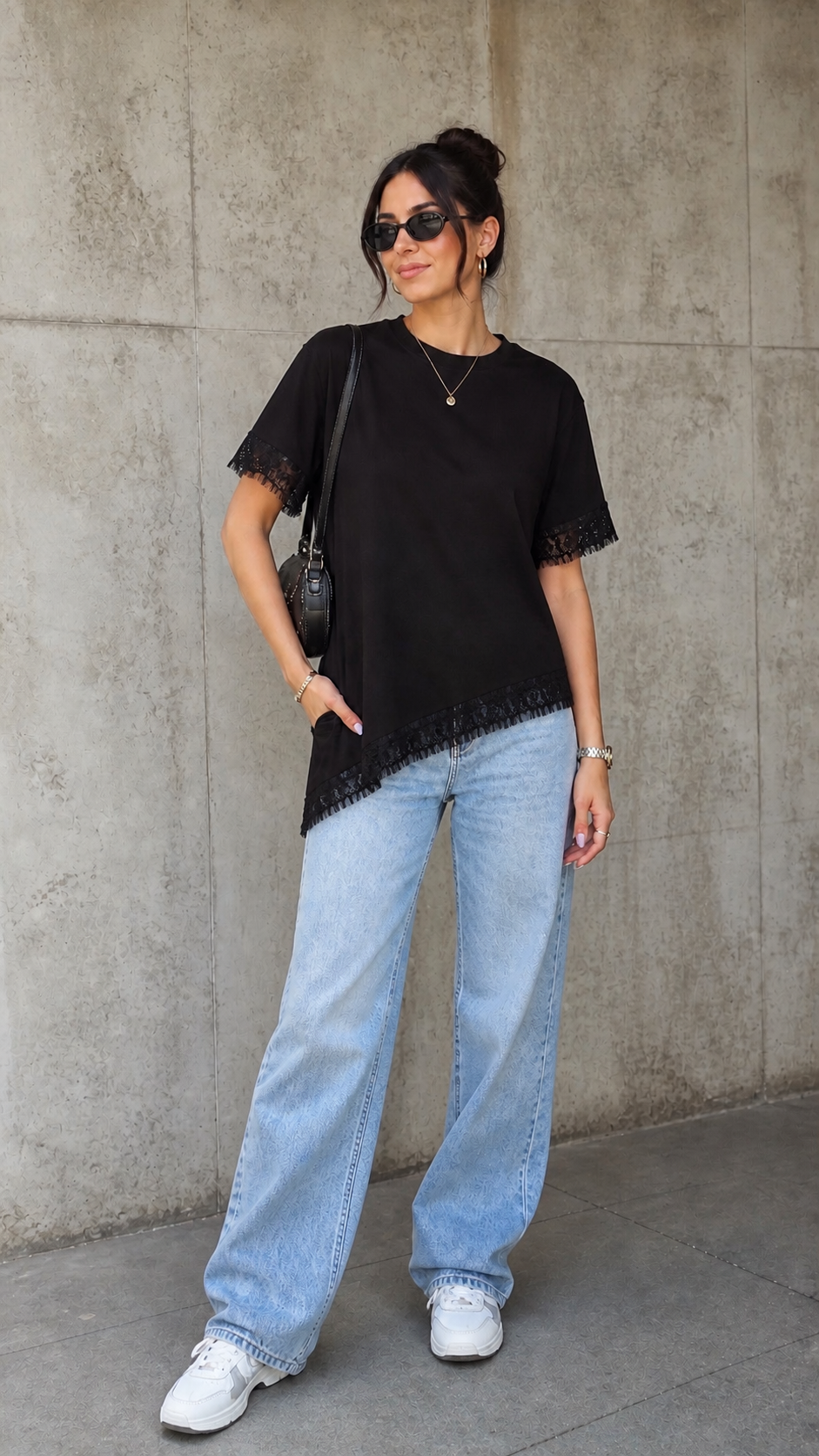 Velora Luna Lace Asymmetric Tee