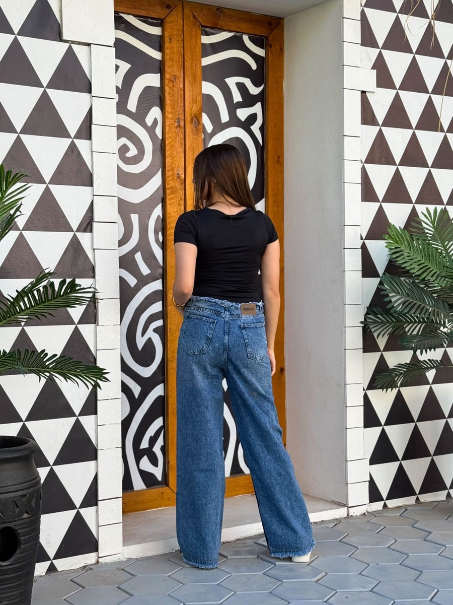 Velora Washed Blue Tie Waist Jeans
