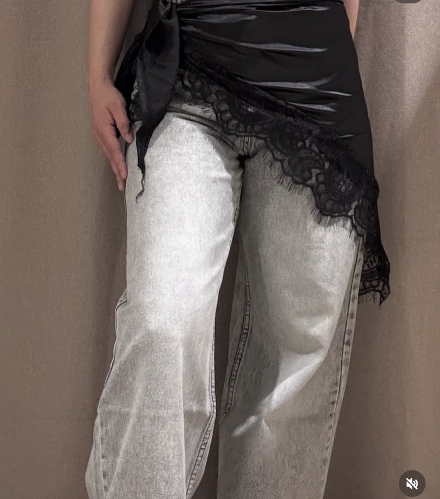 Lace Satin Wrap Scarf – Black