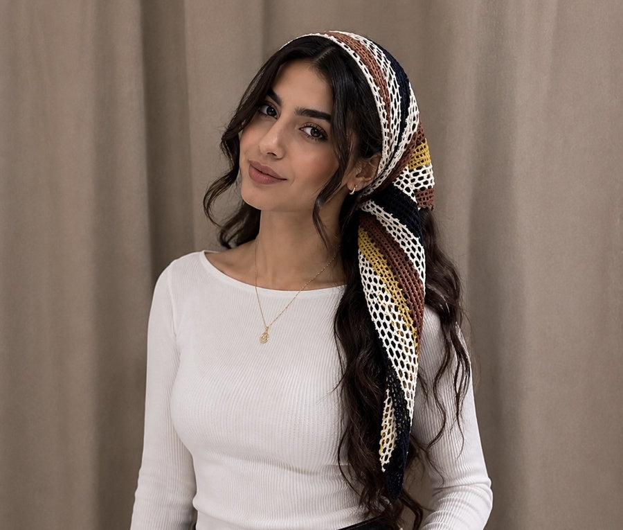 Crochet Stripe Wrap Scarf – Earth Tone