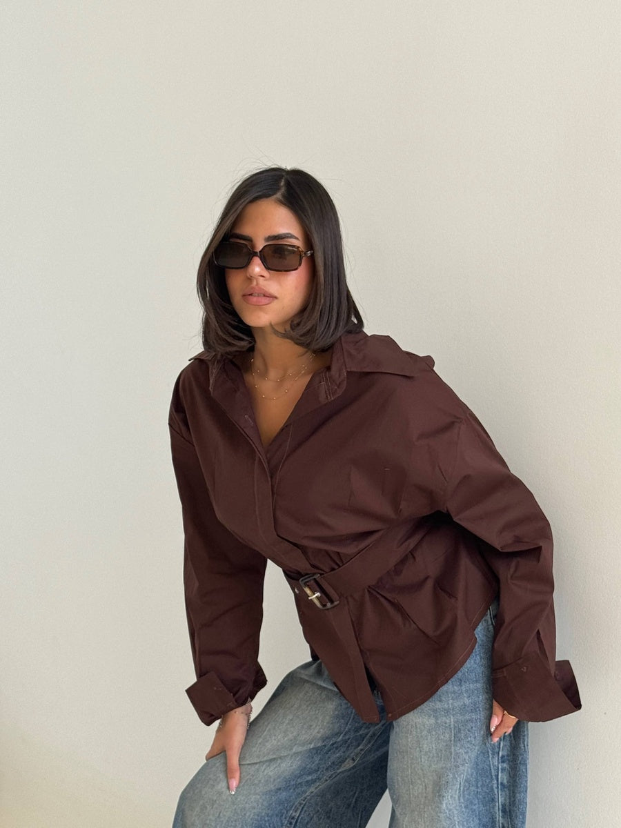 Chocolate Belted Oversized Shirt