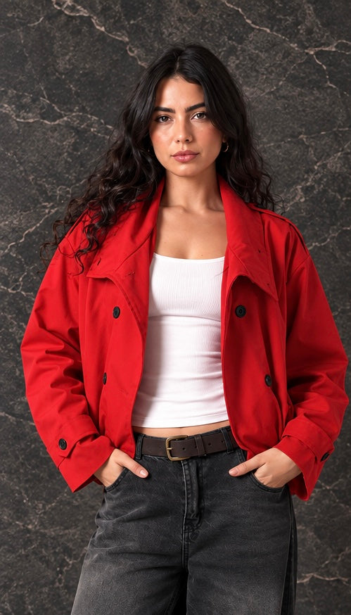 Red Double-Breasted Bomber Jacket