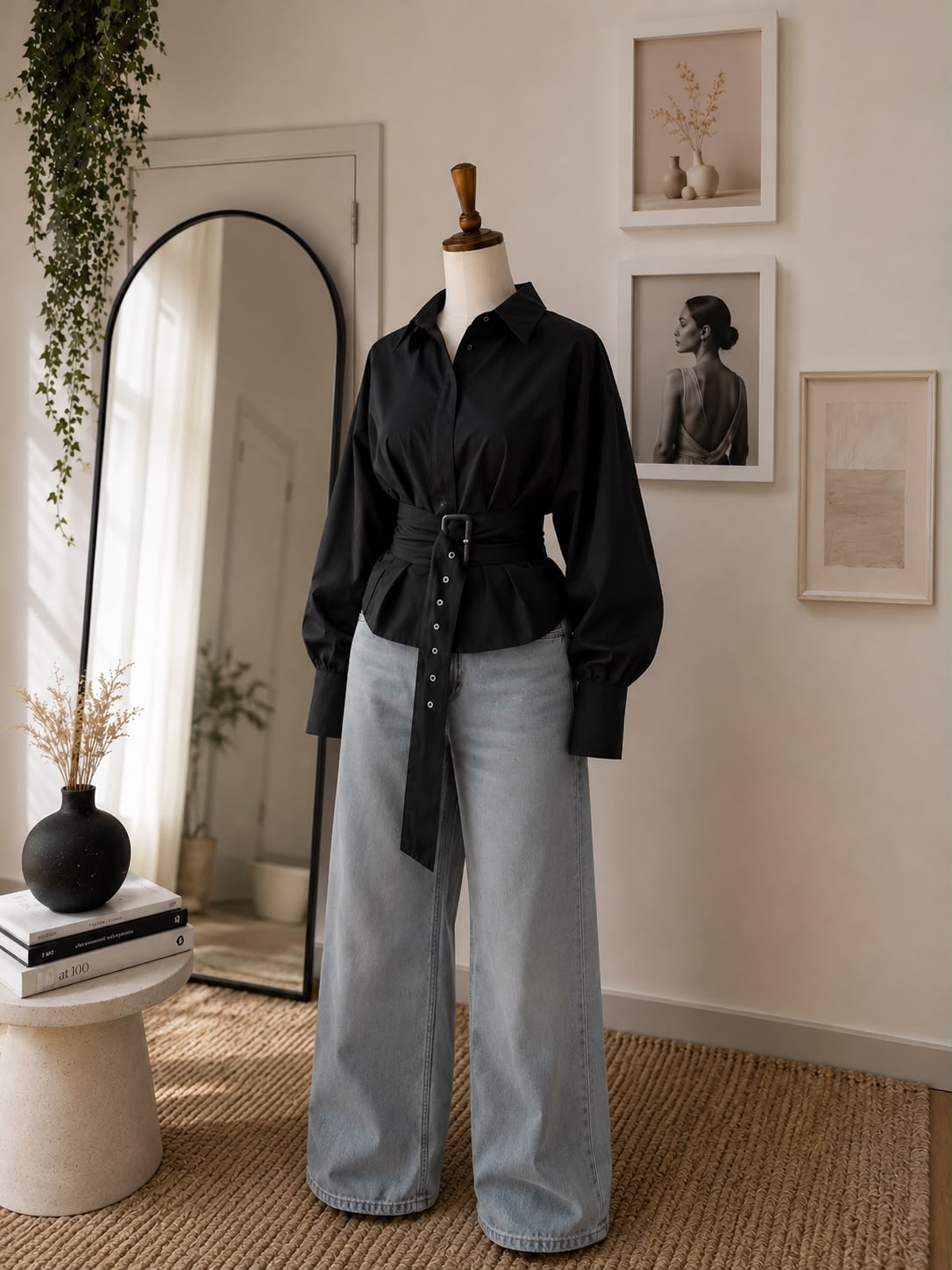 Black Signature Belted Shirt