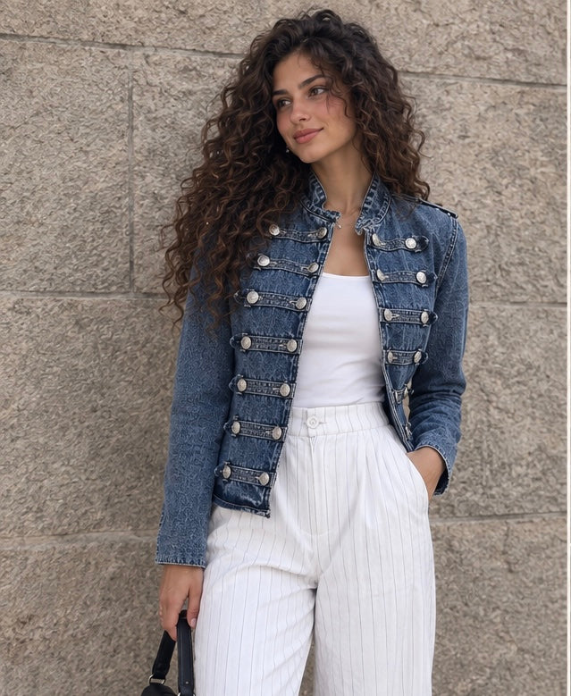 Denim Military Button Jacket