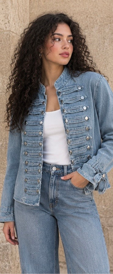 Velora Military Denim Jacket – Light Blue