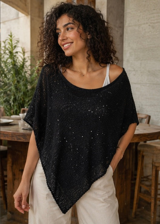 Black Shimmer Knit Poncho