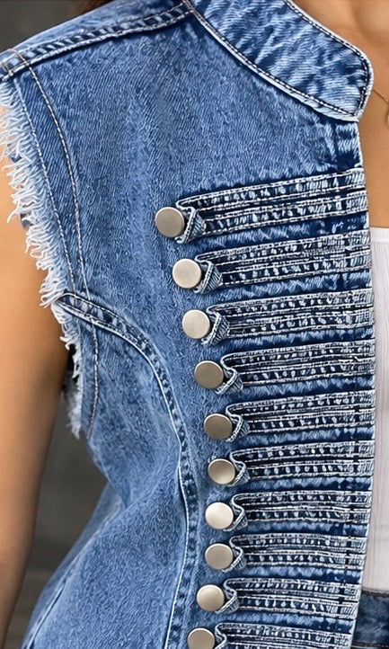 Light Blue Military Denim Vest