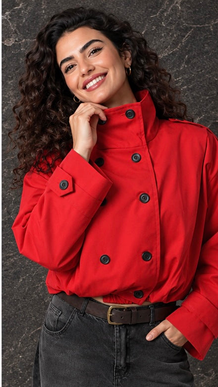 Red Double-Breasted Bomber Jacket