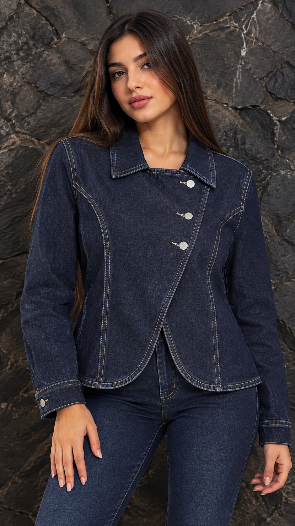 Dark Blue Denim Asymmetric Jacket