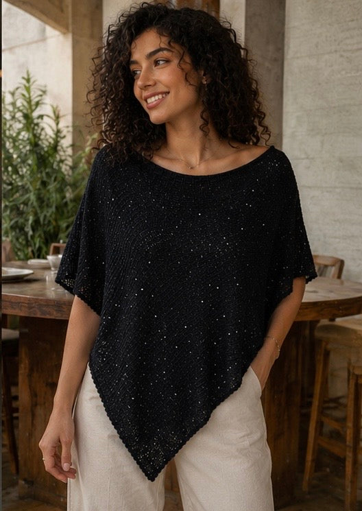 Black Shimmer Knit Poncho