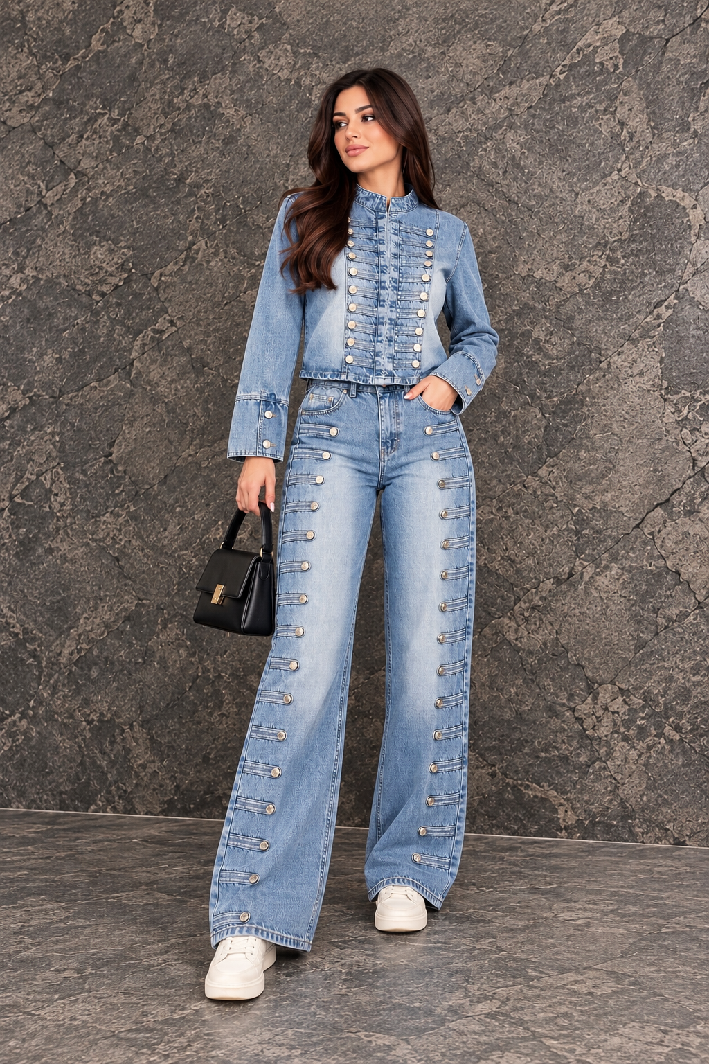 Light Blue Denim Military Set