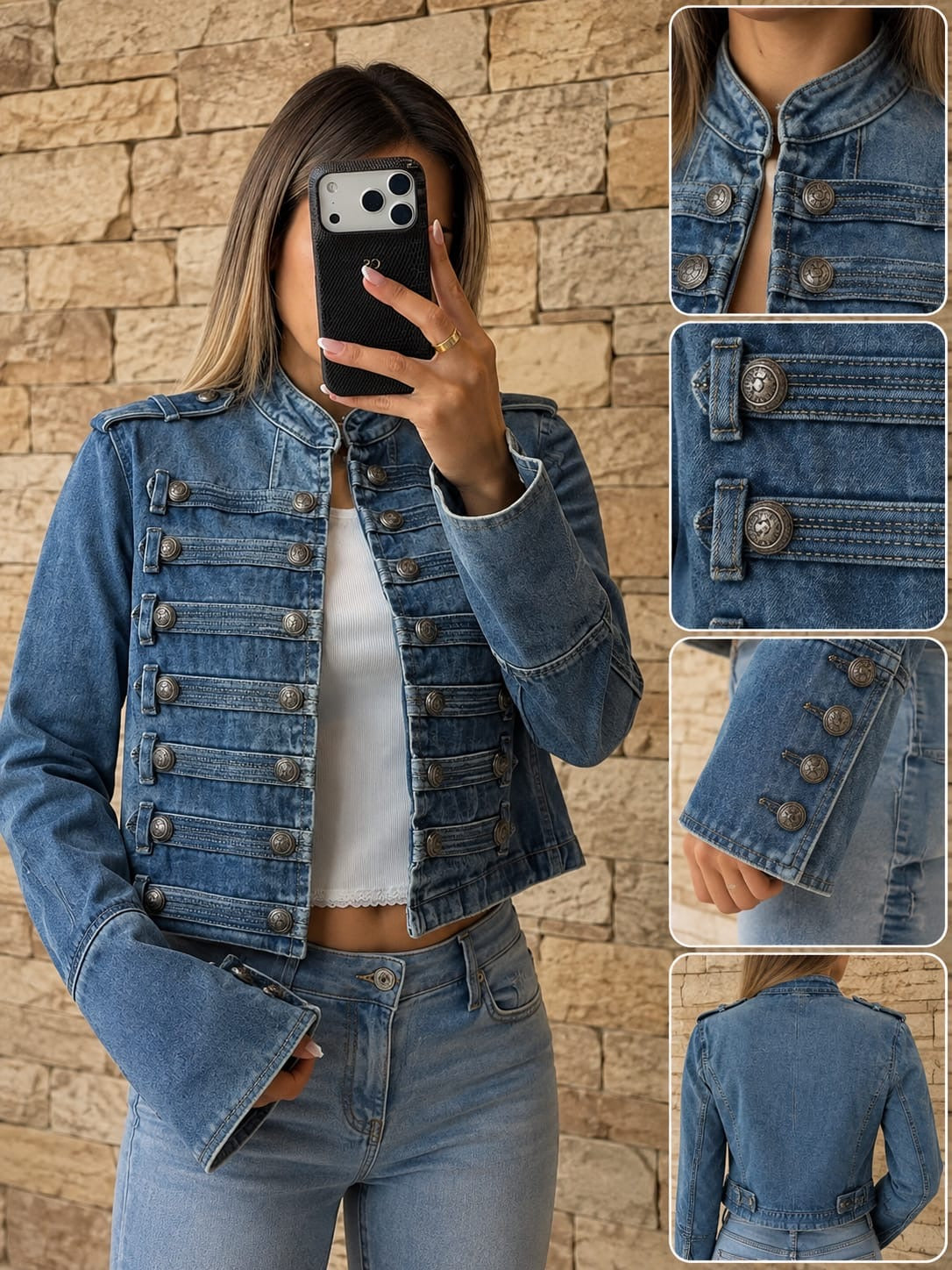 Denim Military Button Jacket