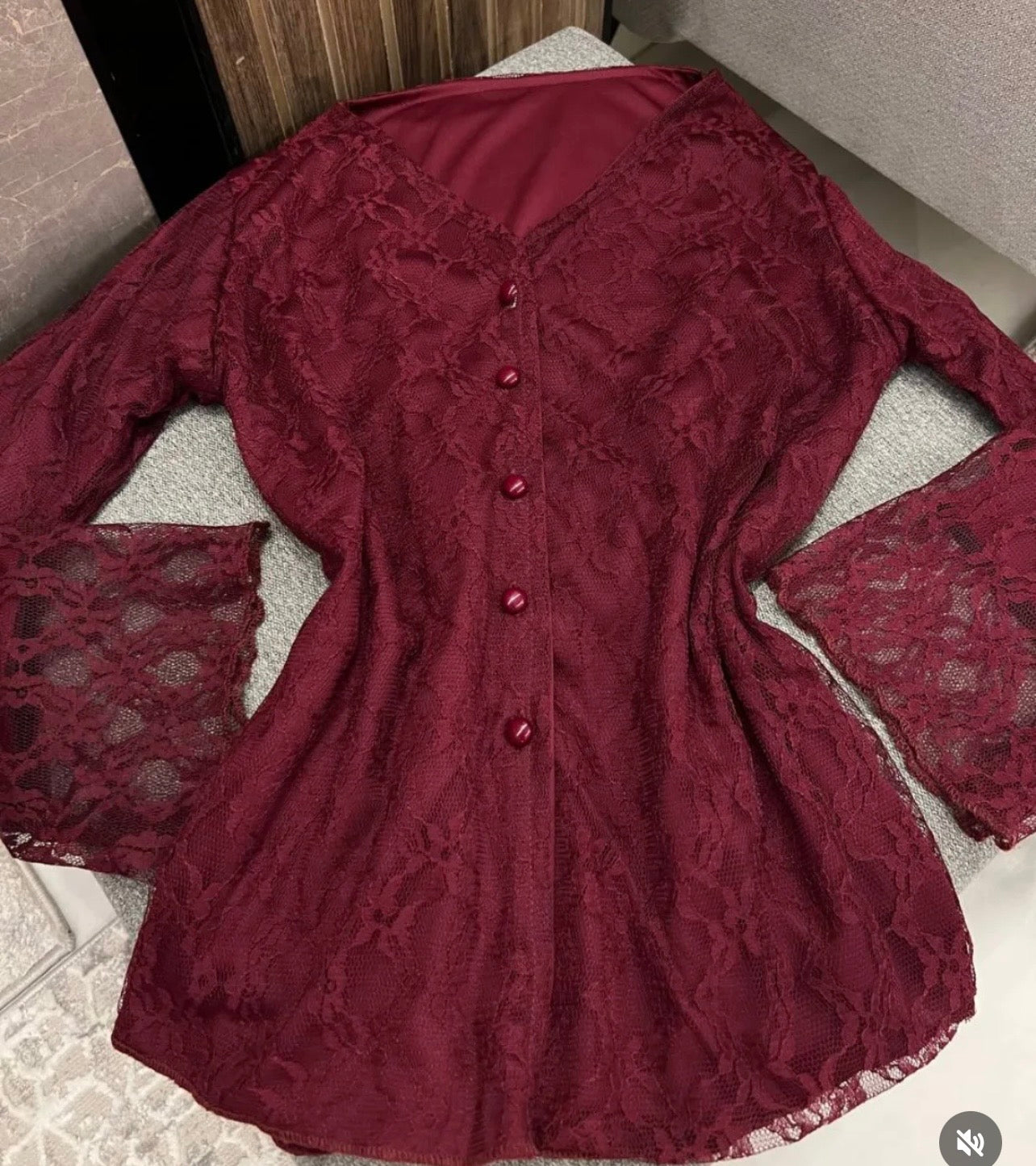 Burgundy Elegant Lace Trim Button Blouse