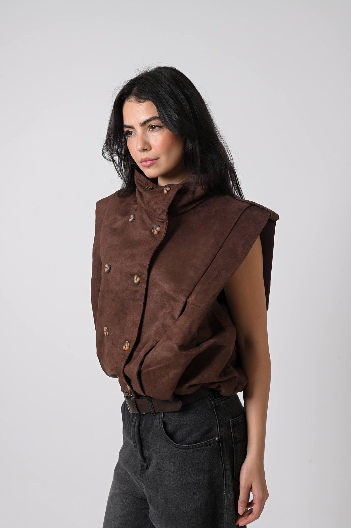 Brown Suede Button Vest