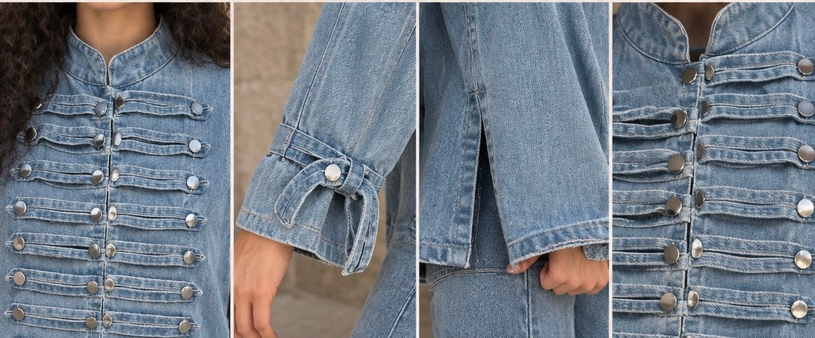 Velora Military Denim Jacket – Light Blue