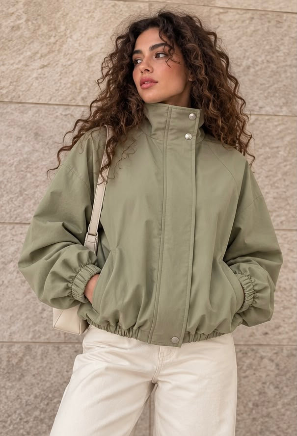 Cotton Parachute Oversized Jacket – Sage Green