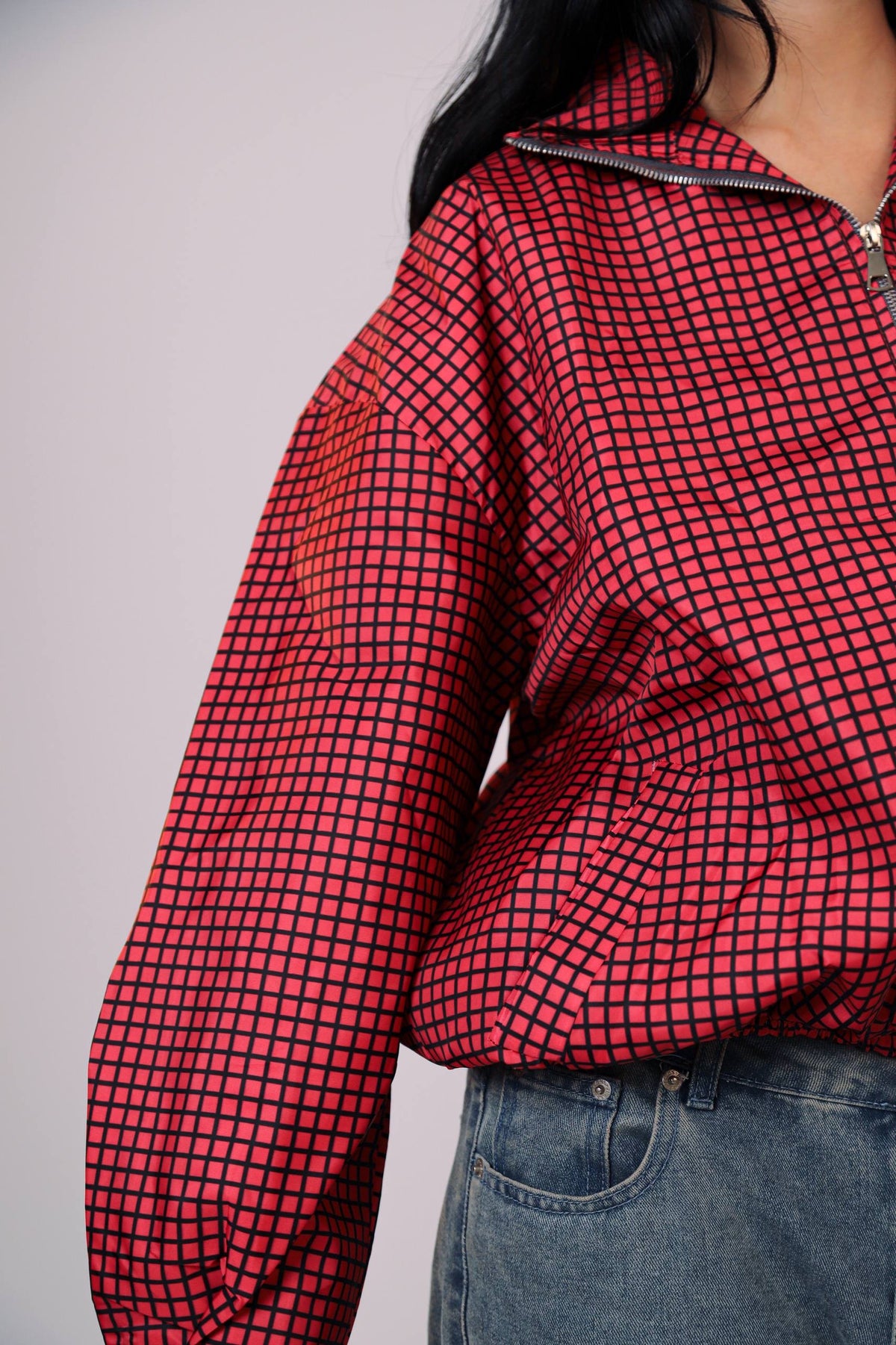 Red Checkered Bomber Jacket