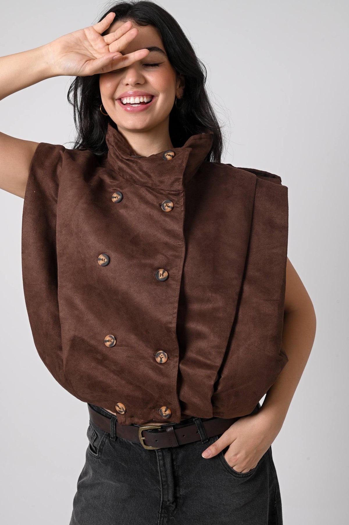 Brown Suede Button Vest