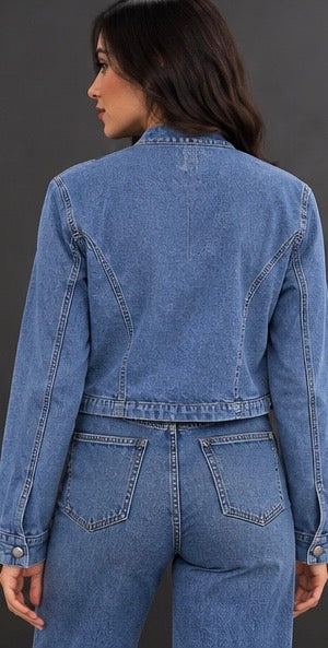 Blue Navy Denim Military Button Jacket