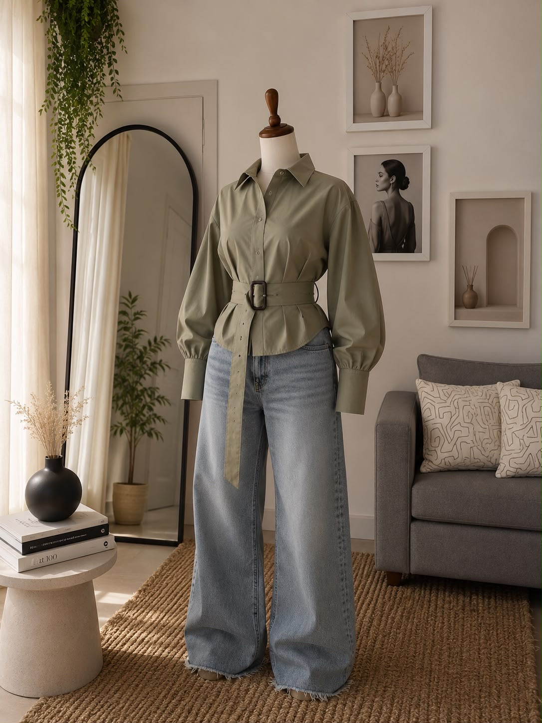 Mint green Signature Belted Shirt