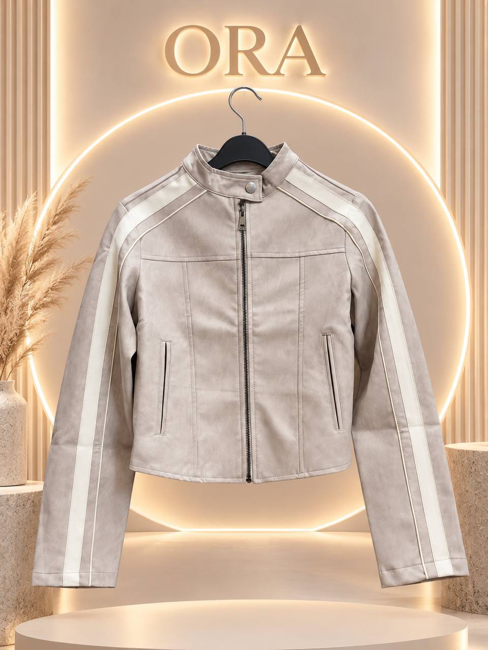 Beige Striped Suede Jacket