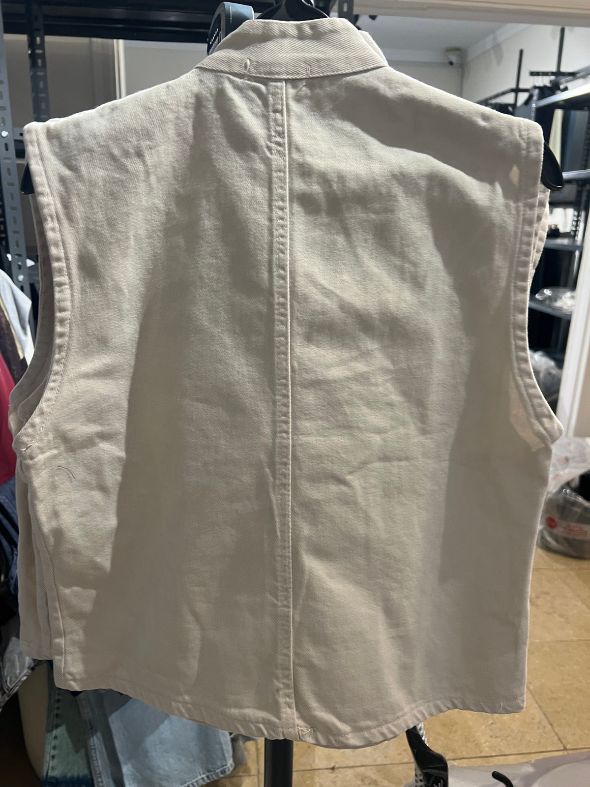 Velora Denim Utility Vest – Beige