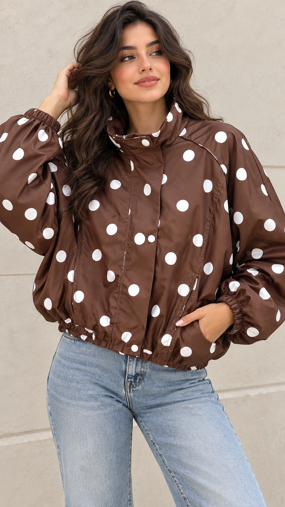 Polka Dot Waterproof Windbreaker Jacket