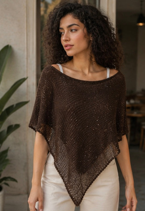 Brown Shimmer Knit Poncho