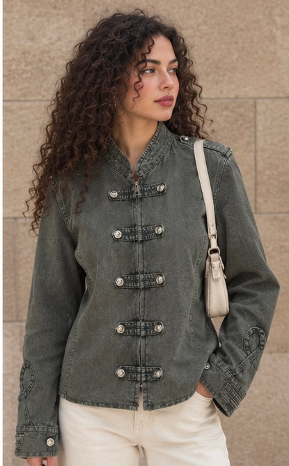 Dark Olive Washed Denim Jacket