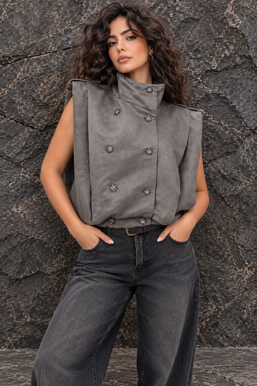 Gray Suede Button Vest