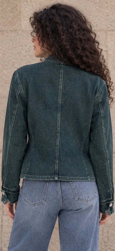 Velora Military Denim Jacket – Dark Green
