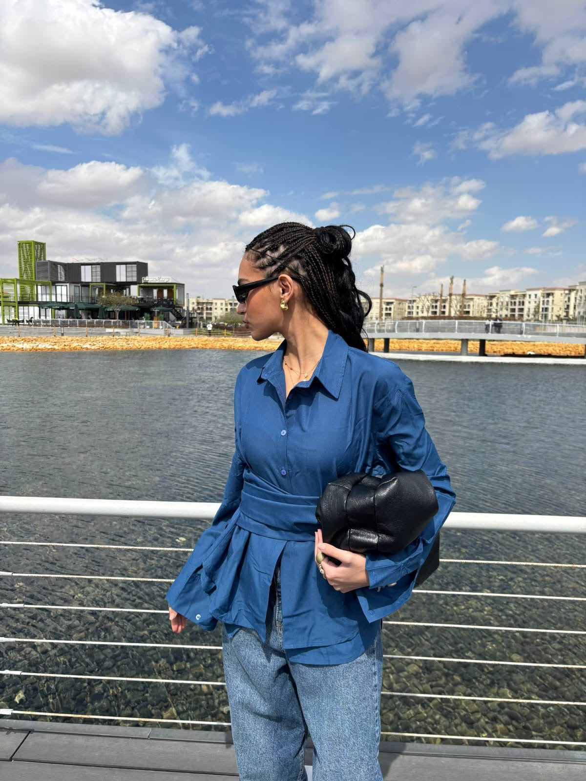 Blue Belted Poplin Shirt