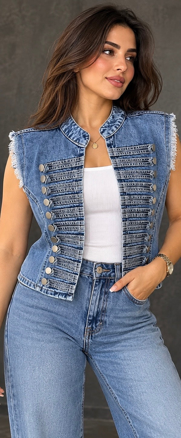 Light Blue Military Denim Vest