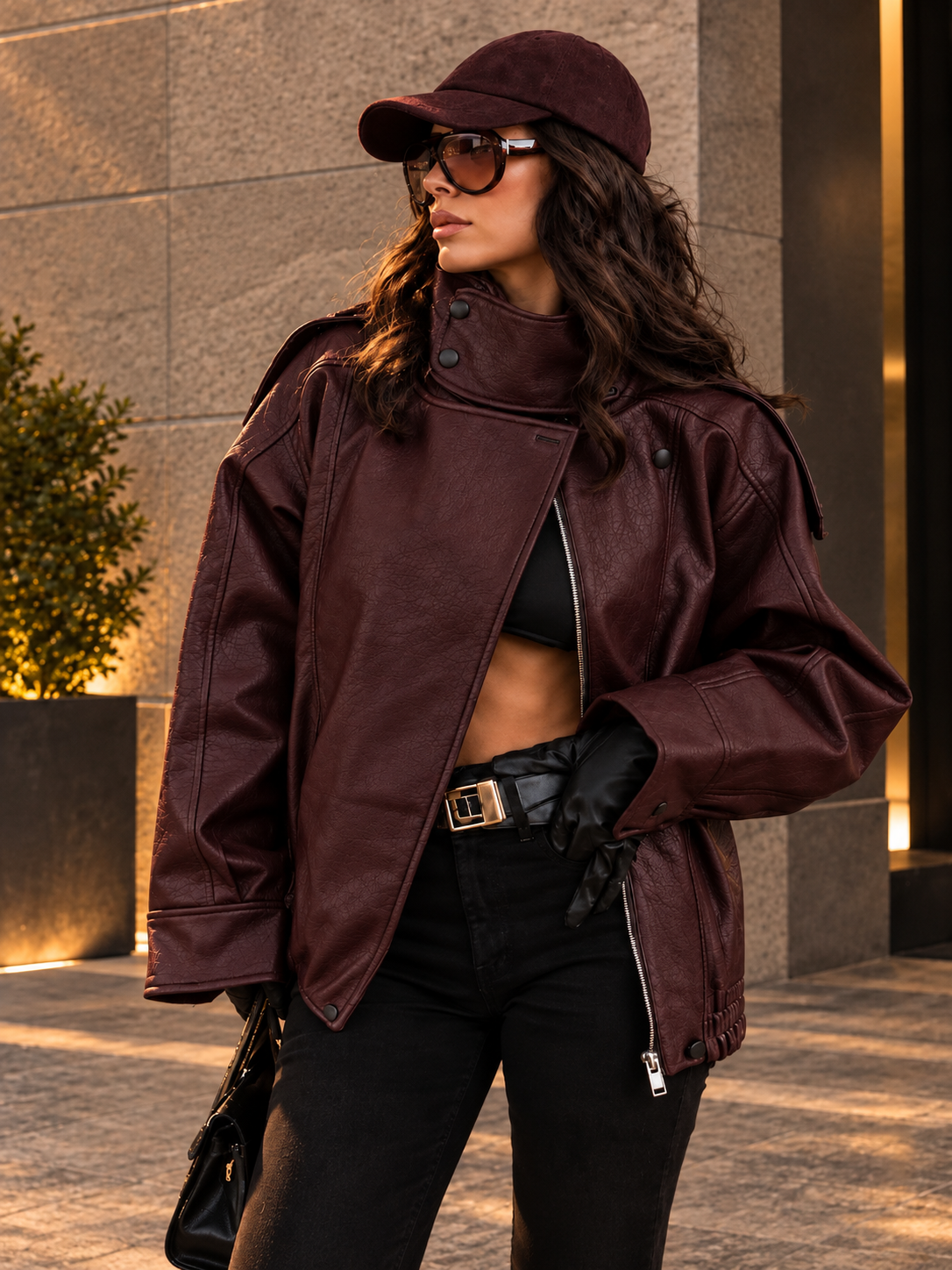 Burgundy Croc Leather Jacket