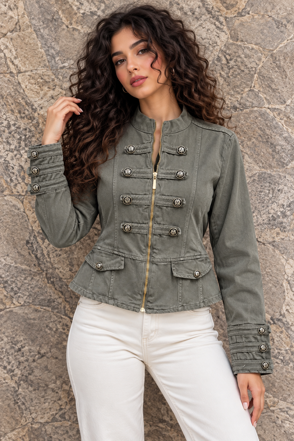 Olive Denim Military Jacket