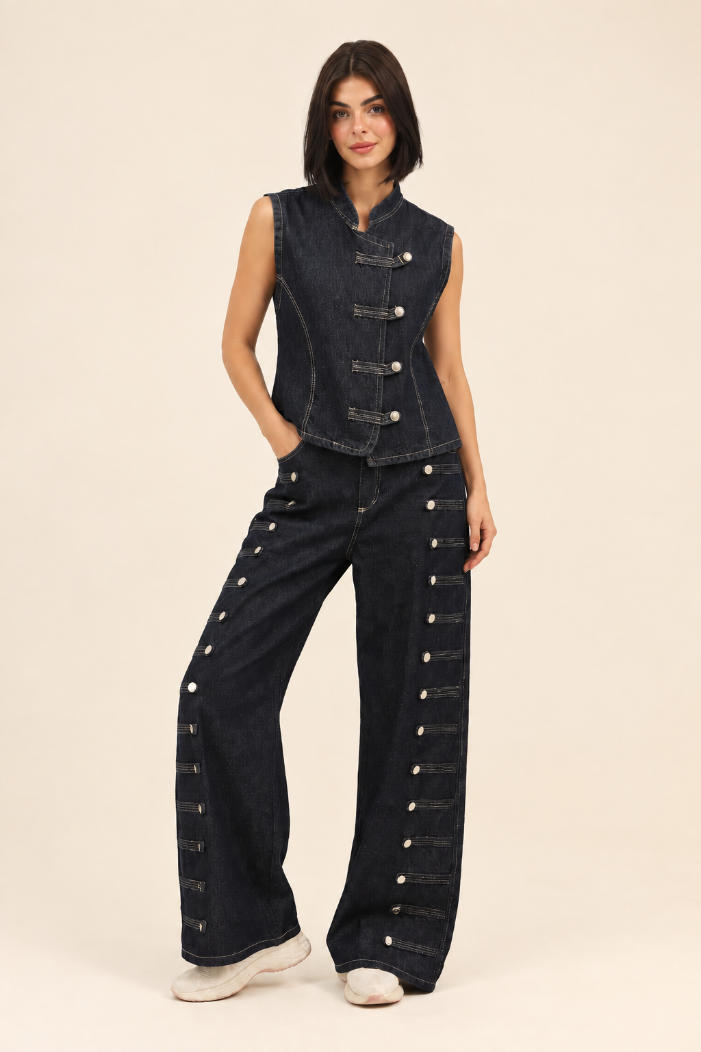 Dark Blue Denim Button Vest